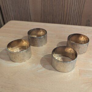 VTG Brushed Metal Brass(?) Gold Tone Ribbed Textured Round Napkin Rings-Set of 4